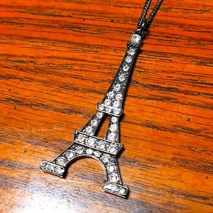 Eiffel Tower Long Necklace - Bedazzled, Black Chain